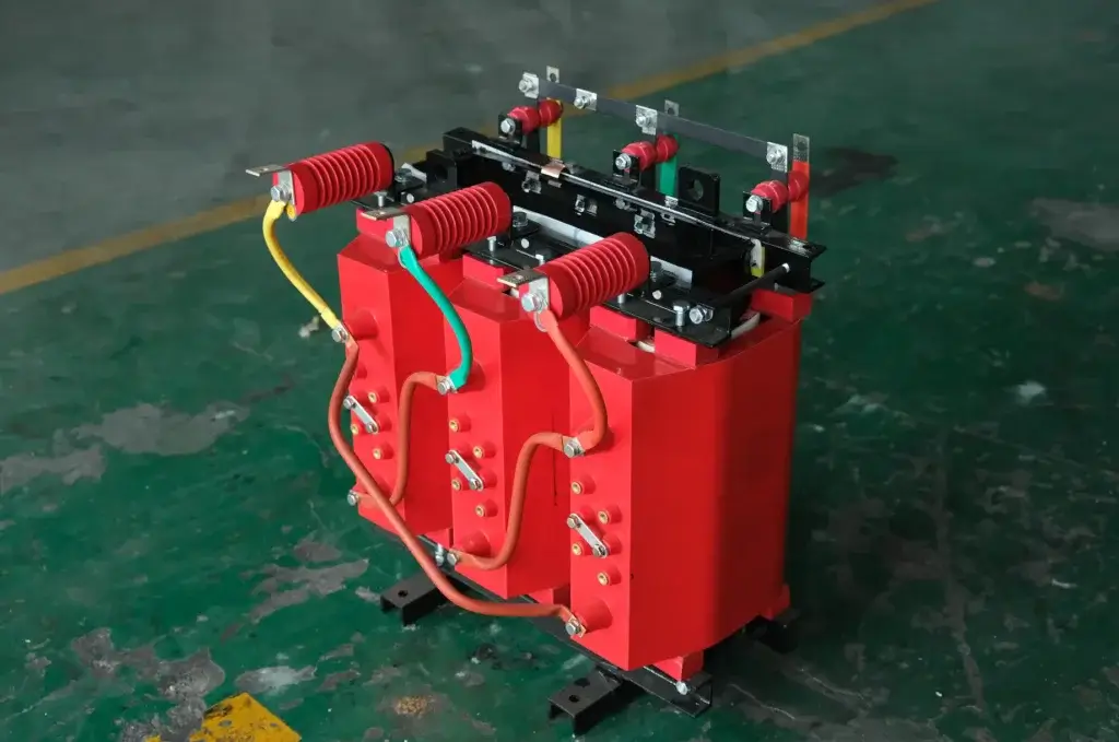 A specialized outdoor dry type transformer manufactured by Baitong Electric, featuring red cast resin coils and high-creepage red weather sheds for harsh environments.