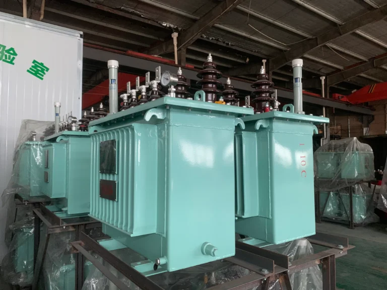 Oil immersed type transformers with porcelain bushings and monitoring instruments in the BTCN Electric factory
