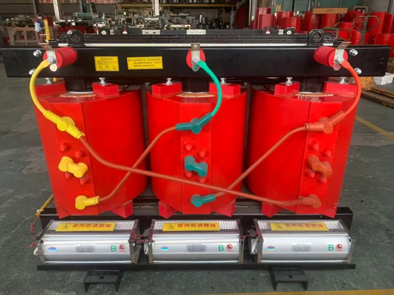 SCB13-250/10-0.4KV cast-resin dry-type transformer with three red windings and cooling fans